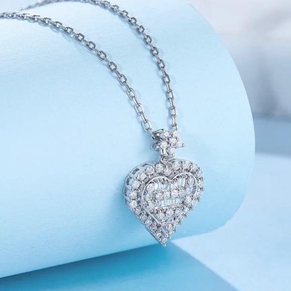 NEW 925 Sterling Silver Diamond Pendant Necklace, nice Necklace, cute Necklace - Picture 6 of 8